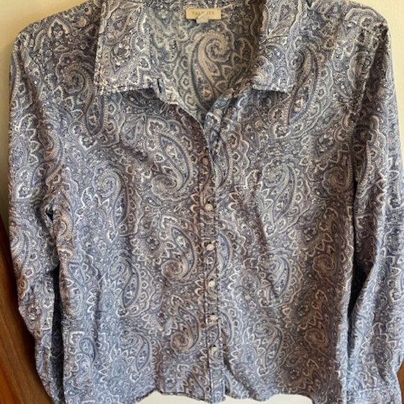 TALBOTS Blue Paisley Long Sleeve Button Front Cotton Shirt - Picture 4 of 15